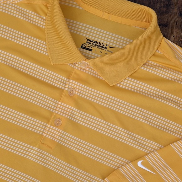 Nike Golf Tour Performance Men's Polo Shirt Yellow White Striped Stretch XXL - Picture 1 of 7